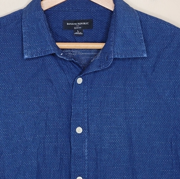 Banana Republic Factory | Slim Fit Blue White Dot Button Down Shirt Size Large - Picture 4 of 4